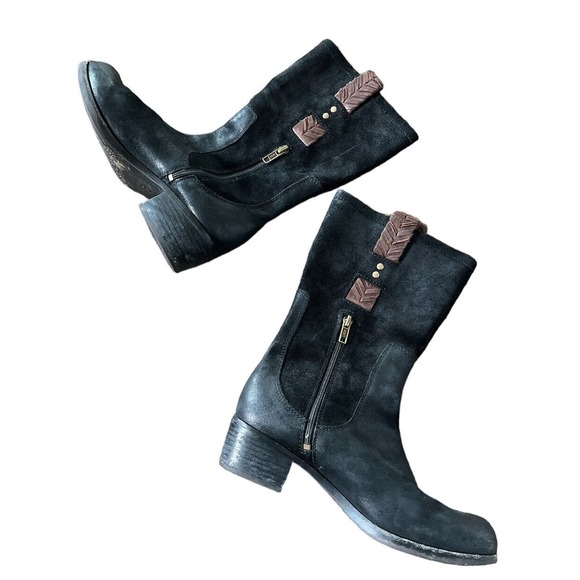 Ugg Jaspan Braided Black Suede Mid Calf Pull On Boots Size 8 - Picture 2 of 8